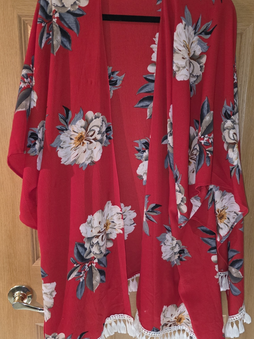 Umgee Red Floral Draped Throw with Fringe Trim